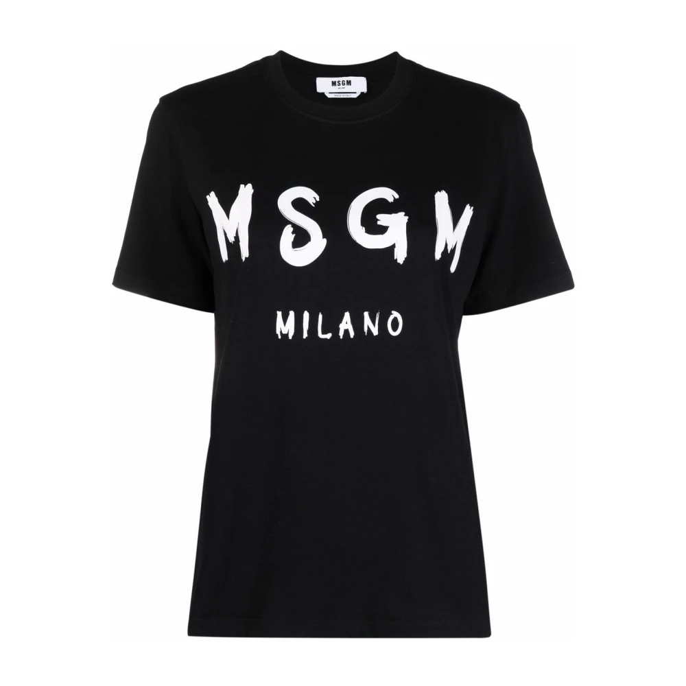 Msgm Zwarte Ronde Hals Logo Print T-shirts en Polos Black Dames