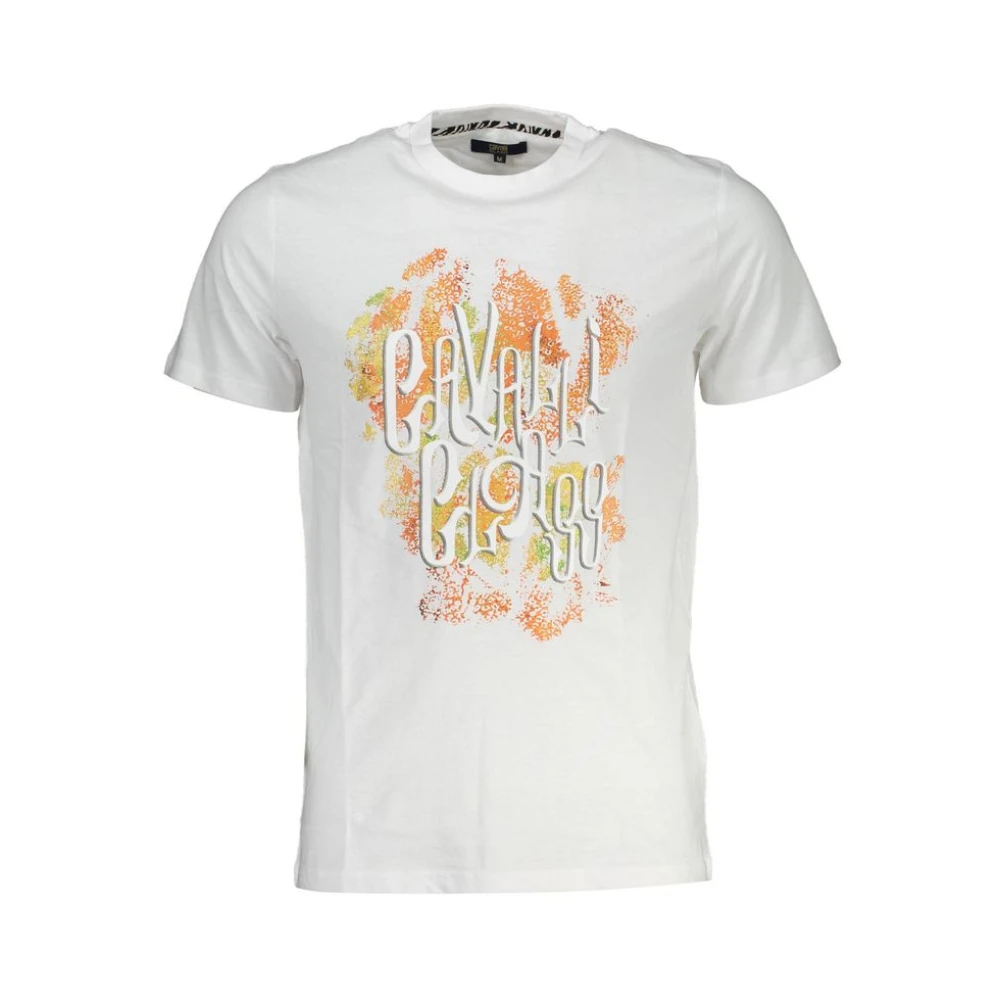 Cavalli Class Print Logo Korte Mouw Katoenen T-Shirt White Heren