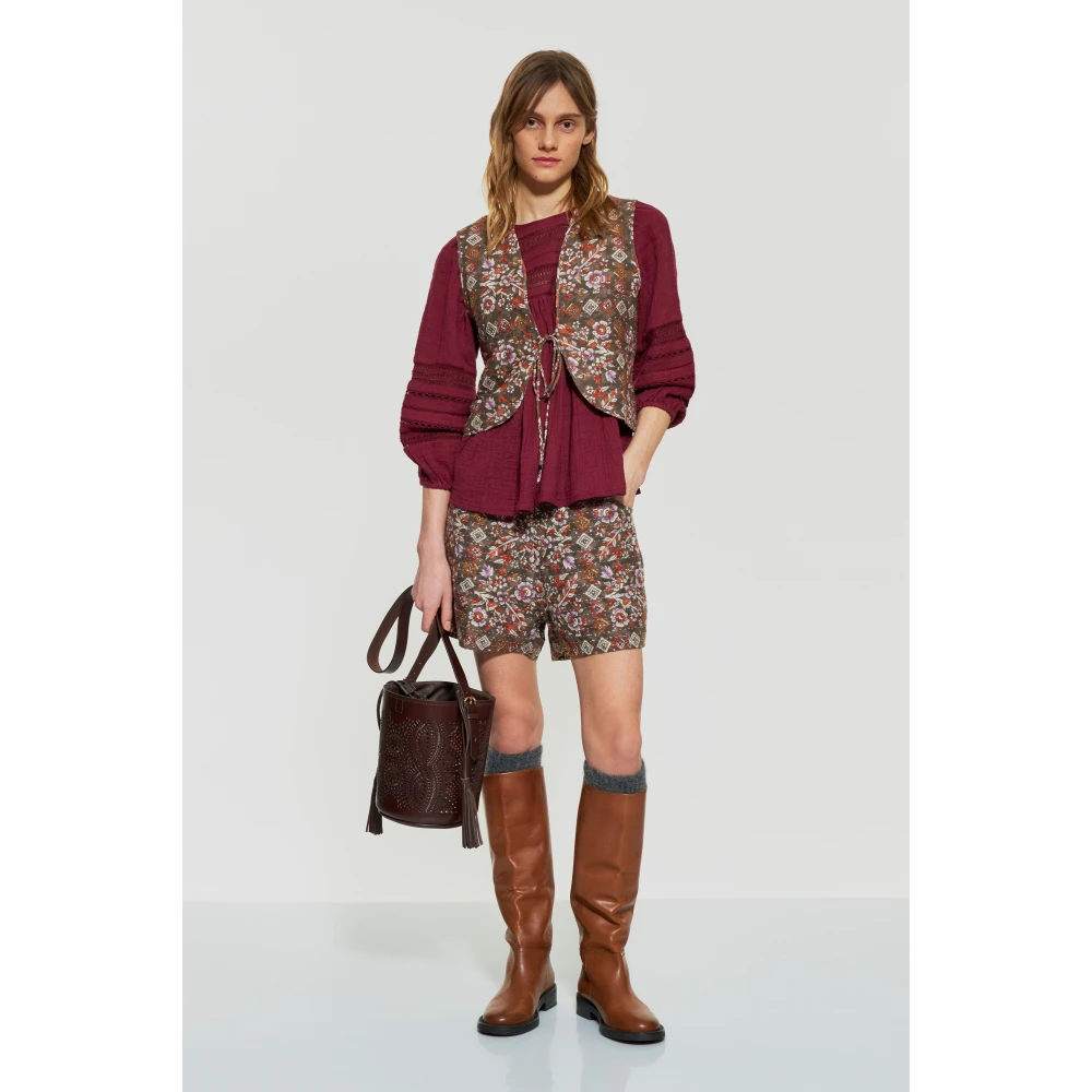 Antik batik Bloemen gequilt print shorts Brown Dames