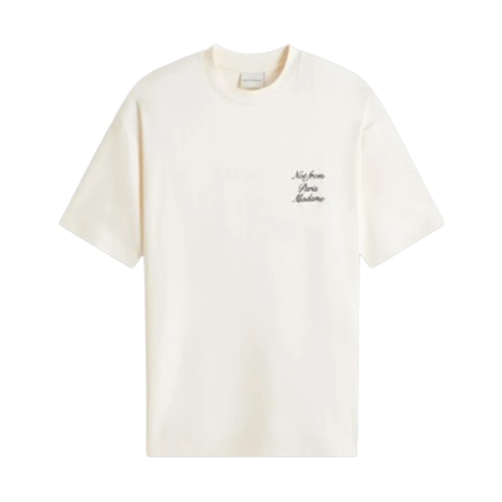 Drole de Monsieur Cursieve Slogan T-Shirt in Cream Beige Heren