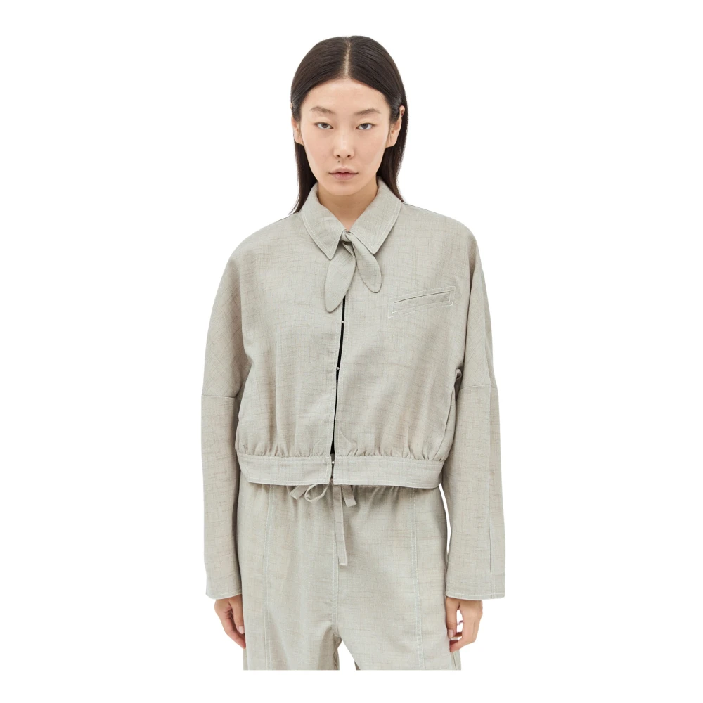 Ganni Klassieke Crop Jas met Topstitching Beige Dames