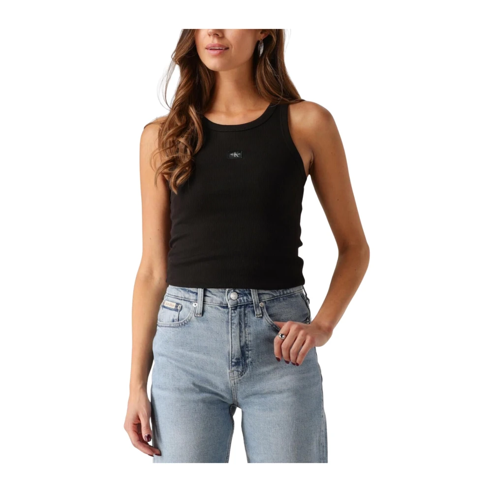 CALVIN KLEIN Dames Tops & T-shirts Woven Label Rib Tank Top Zwart