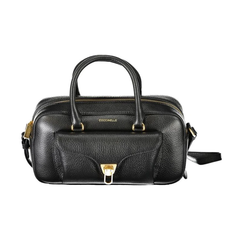 Coccinelle Zwarte leren handtas met meerdere zakken Black Dames