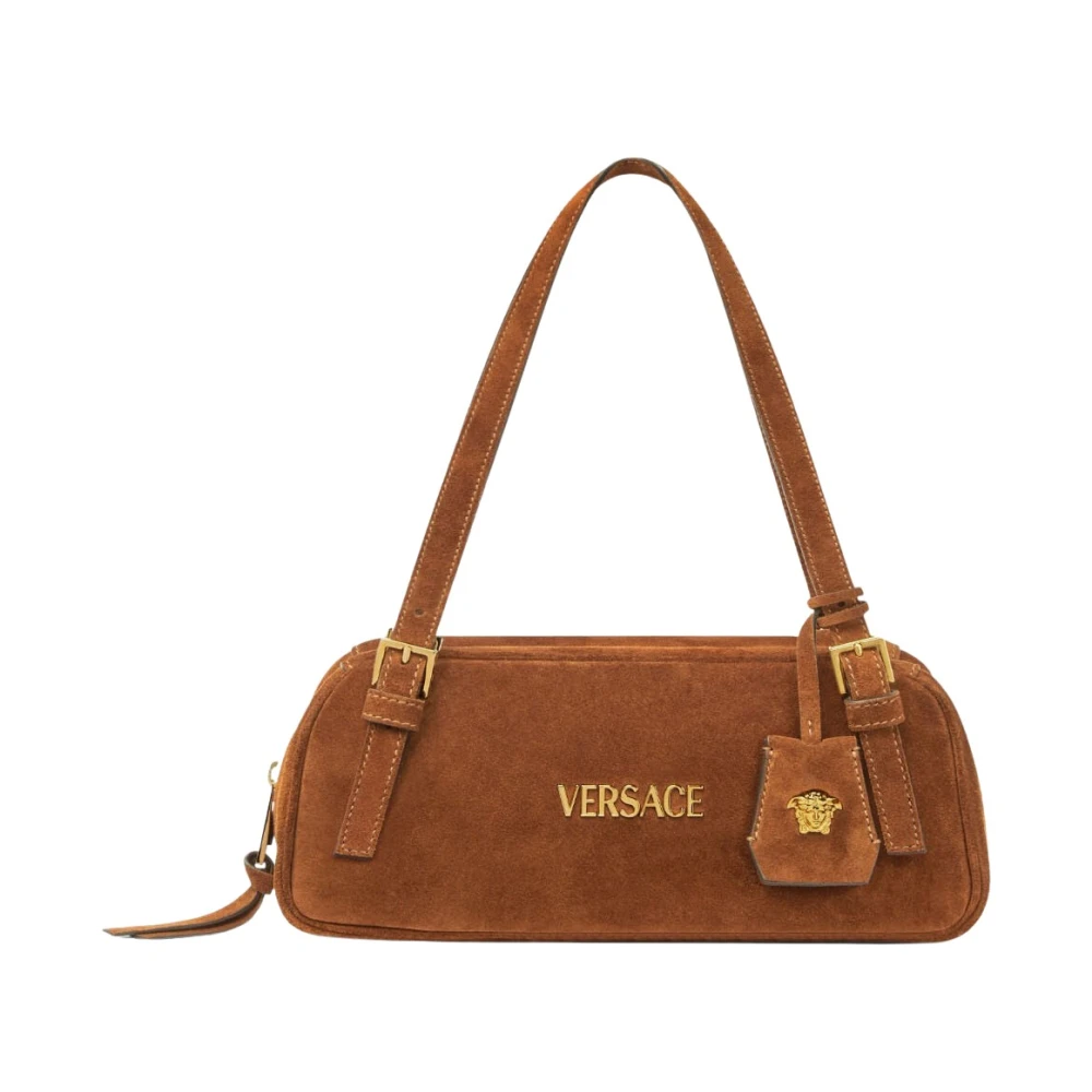 Versace Women's Brown Tag Suede Bowling Bag - Shoulder Bags - One Size - Bags