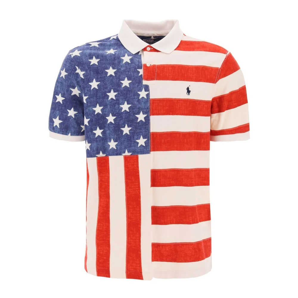 Ralph Lauren Klassisk Fit Polo Shirt med Tryckt Flagga Multicolor, Herr