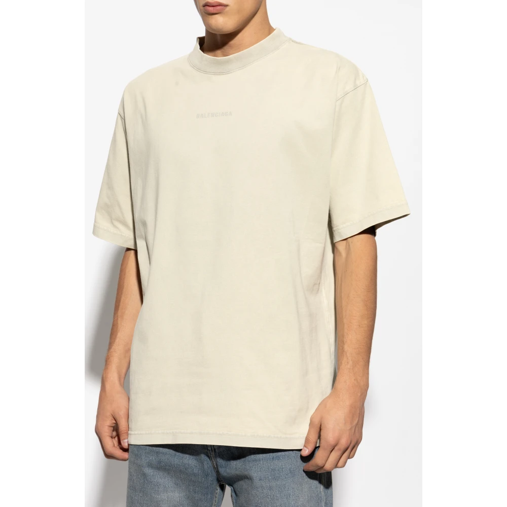 Balenciaga T-shirt met geborduurd logo met korte mouwen Beige Heren
