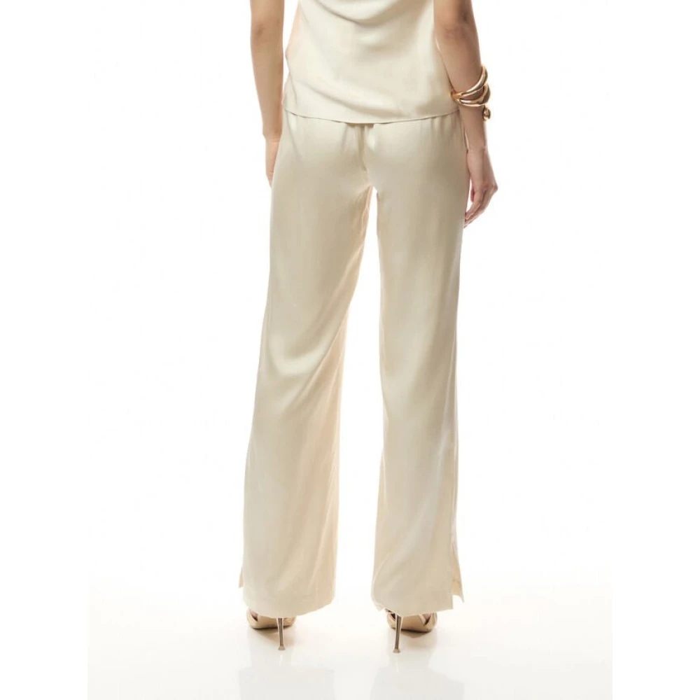 Anine Bing Beige Zijden Aden Broek met Satijnen Afwerking Beige Dames