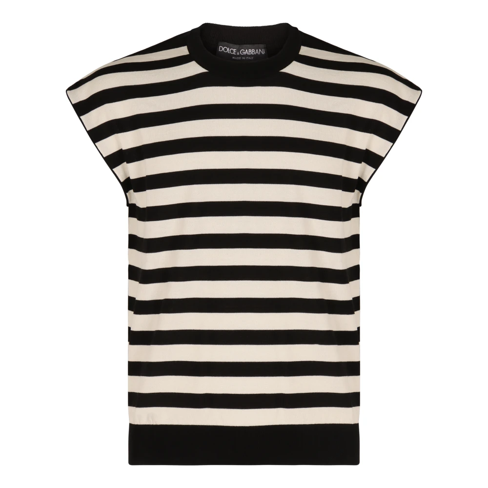 Dolce & Gabbana Men's Black Striped Cotton Jumper Ribbed Neckline - Sleeveless Jumpers - M - Knitwear