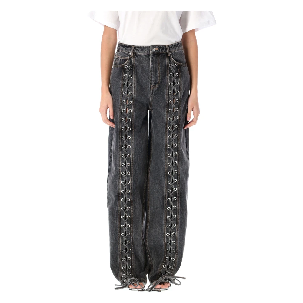 Rotate Birger Christensen Denim Broek met Veterdetails Black Dames