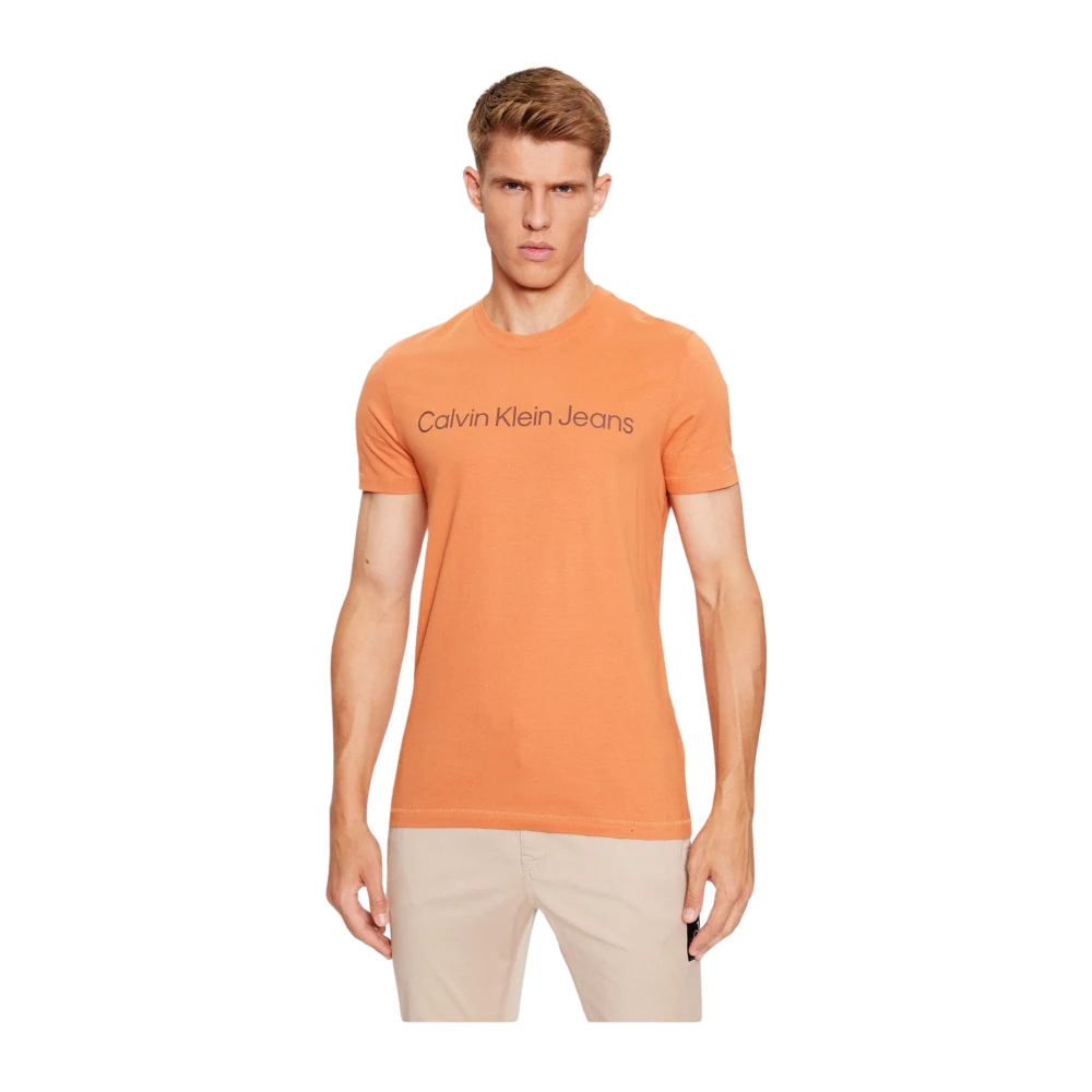 Calvin Klein Slim Fit Logo Print T-Shirt Oranje Orange Heren