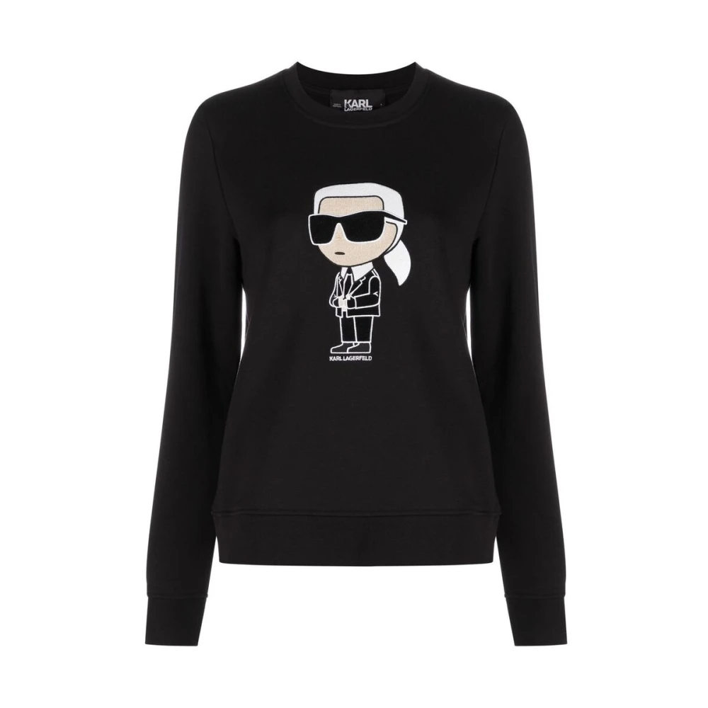 Karl Lagerfeld Zwarte biologisch katoenen sweatshirt met handtekening Ikonik-motief Black Dames