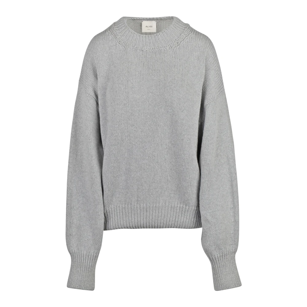 Alysi Gestreepte katoenen trui met ronde hals Gray Dames