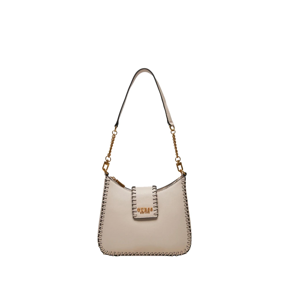 Guess Ivoor Schoudertas met Gouden Logo Beige Dames
