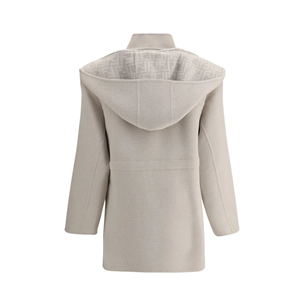 Fendi Stijlvolle wollen jas met afneembare capuchon Beige Dames