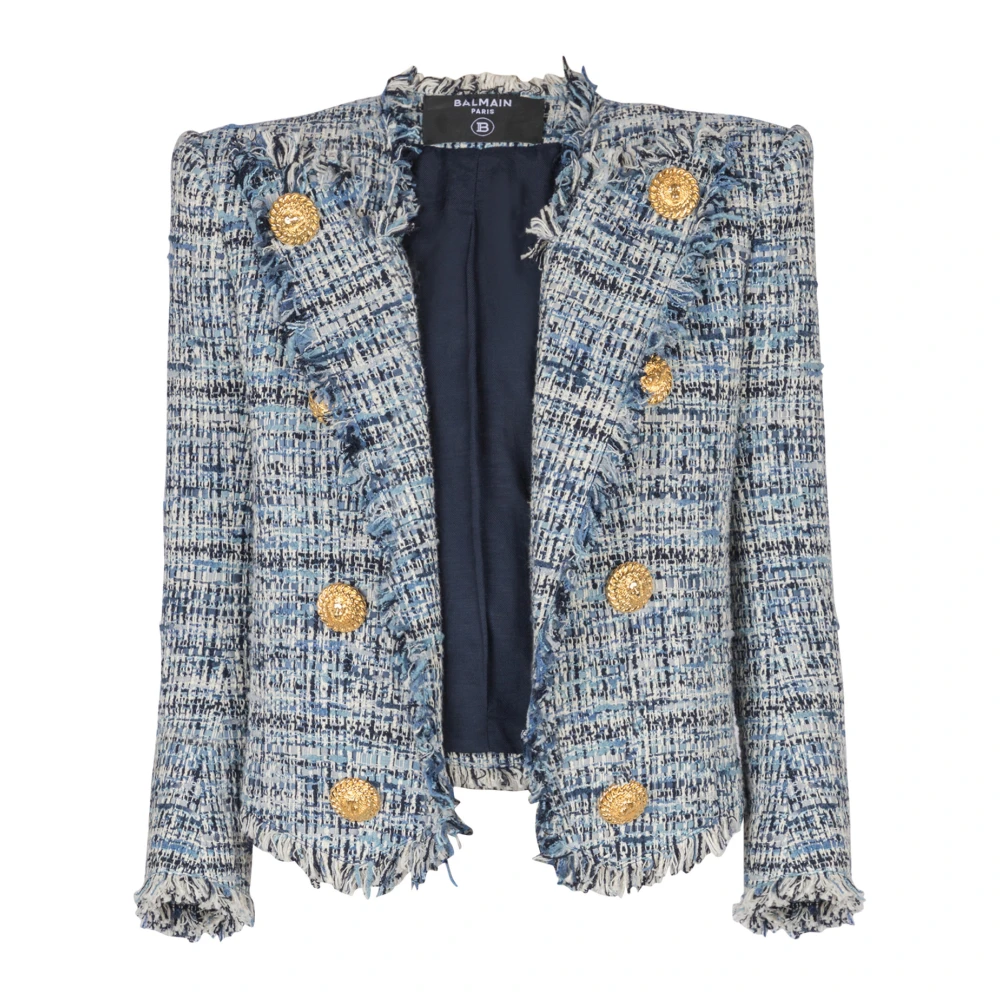 Balmain Geknipte tweed jasje met rand-tot-rand en 8 knopen Blue Dames