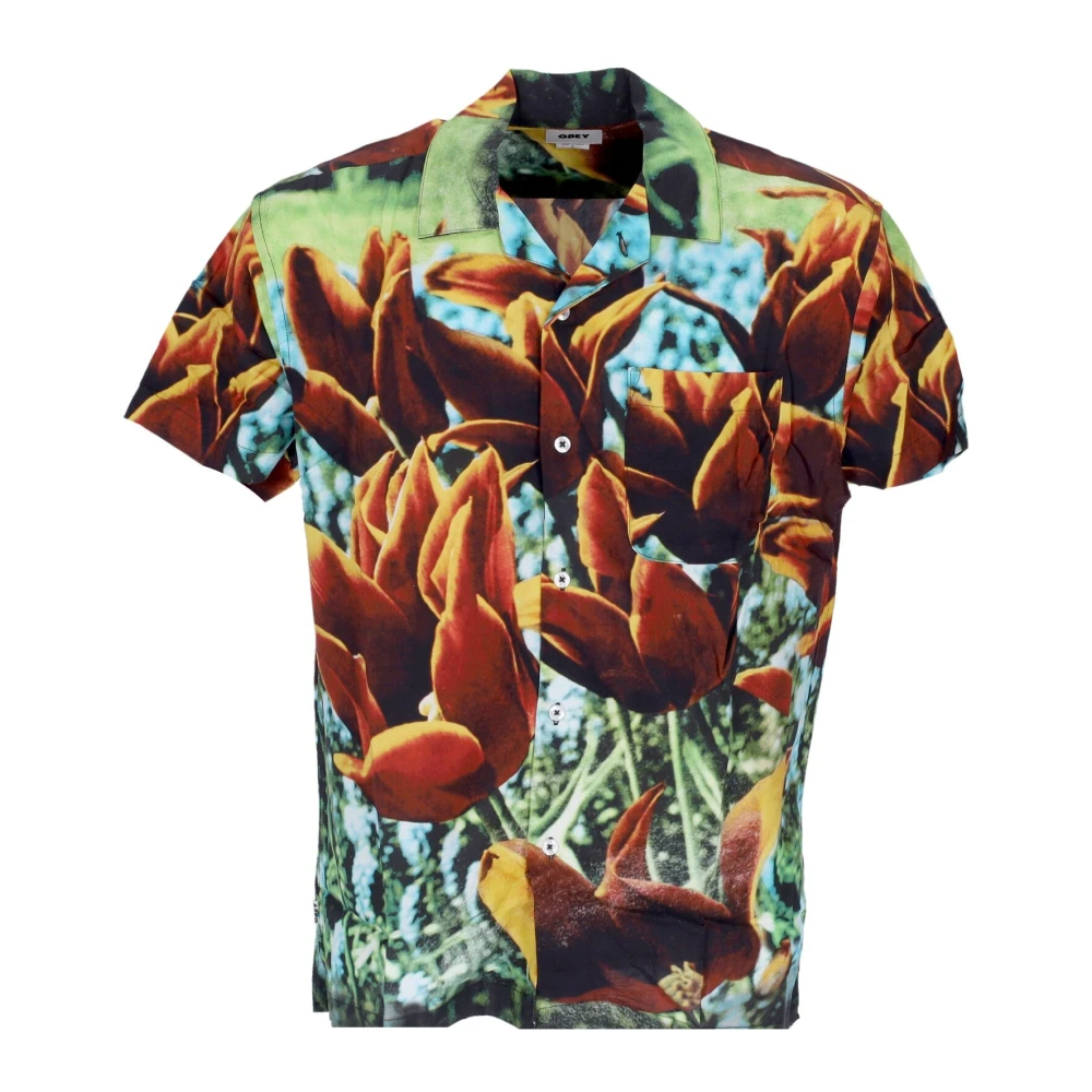 Obey Multicolor Short Sleeve Shirts, Male, Xl, Orange Multi Woven Short Sleeve Shirt
