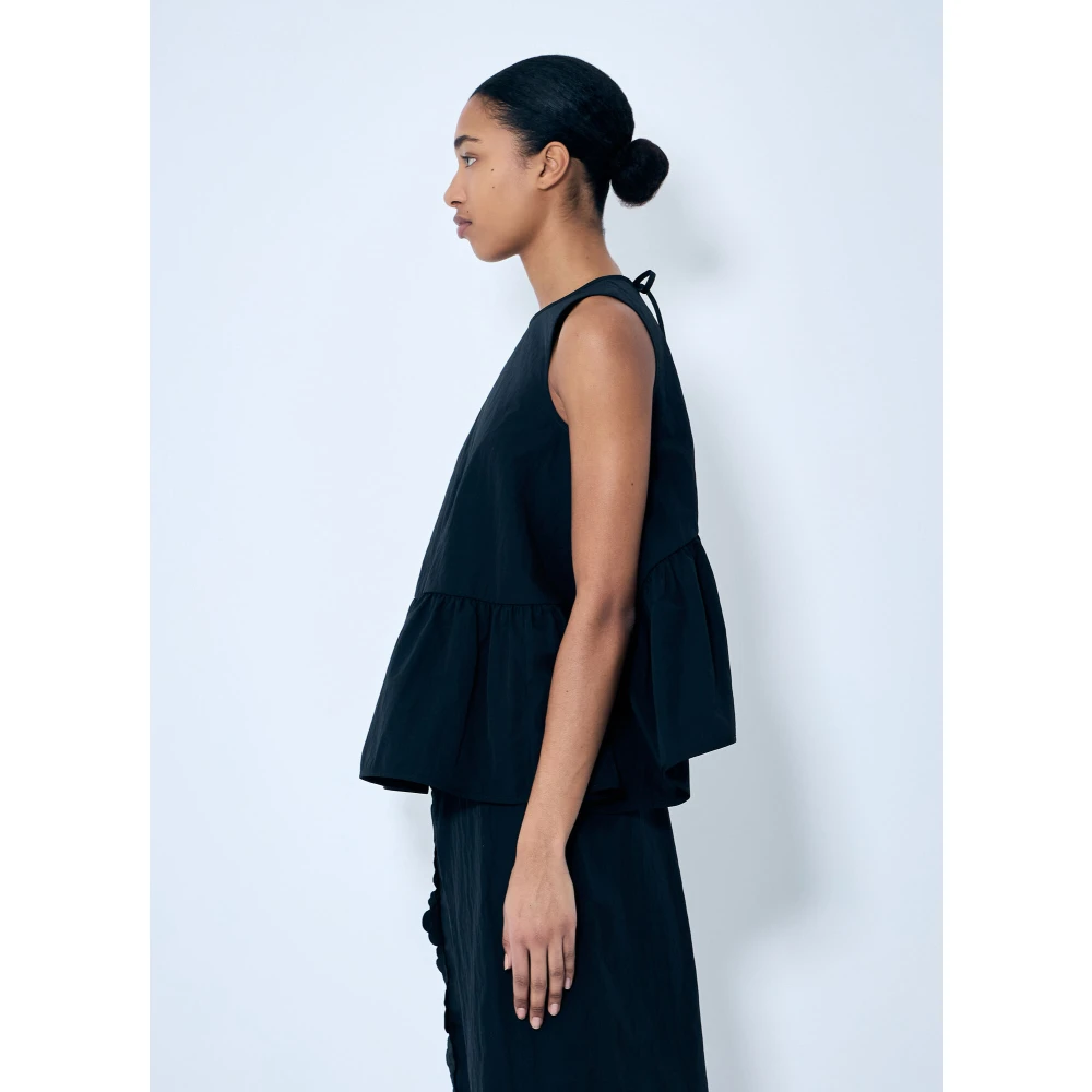 Cecilie Bahnsen Peplum Hem Nylon Top Black Dames
