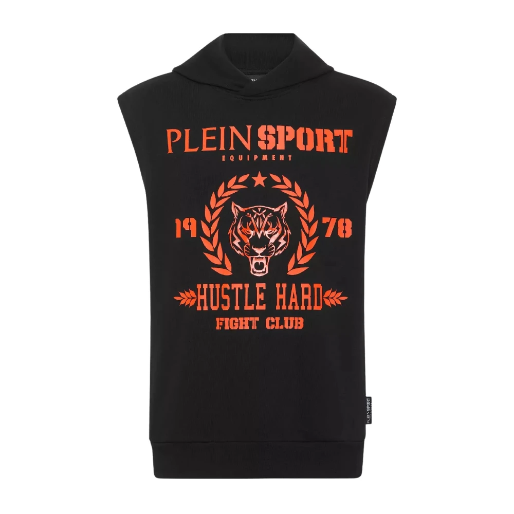 Plein Sport Zwarte Mouwloze Tiger Hoodie T-shirt Black Heren