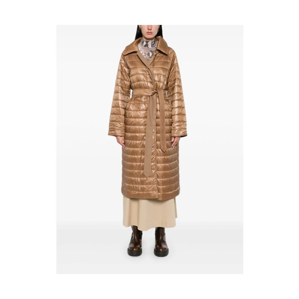 Herno Jersey Texture Belted Coat Brown Dames