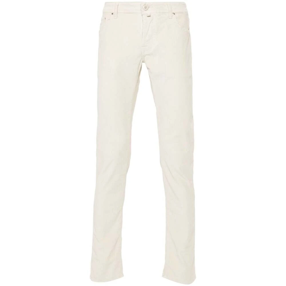 Jacob Cohën Roomwitte Corduroy Jeans Geborduurd Logo White Heren