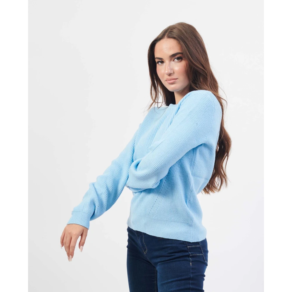 Fracomina Blauwe Crewneck Sweater met Mouwapplicaties Blue Dames