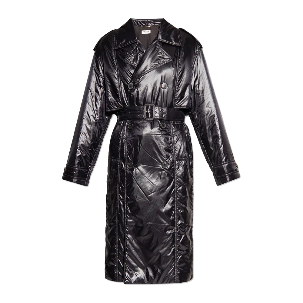 Saint Laurent Lichtgewicht Gewatteerde Jas met Ceintuur Black Dames