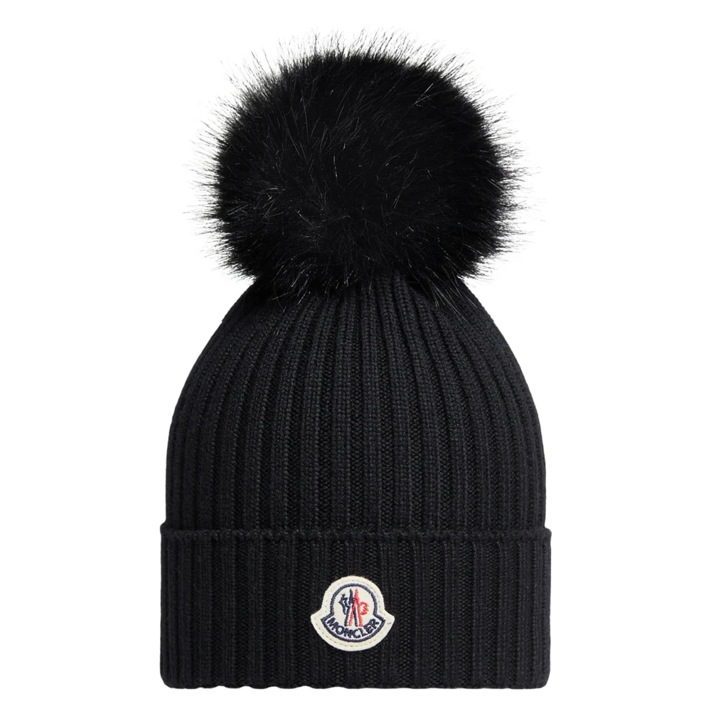 Moncler Girls Black Hats & Caps, 4 Y, Wool Pom-Pom Hat