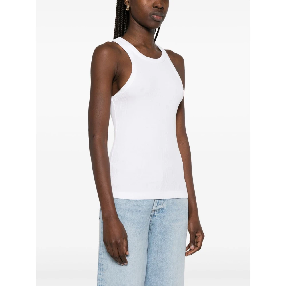 Agolde Witte Geribbelde Crew Neck Top White Dames