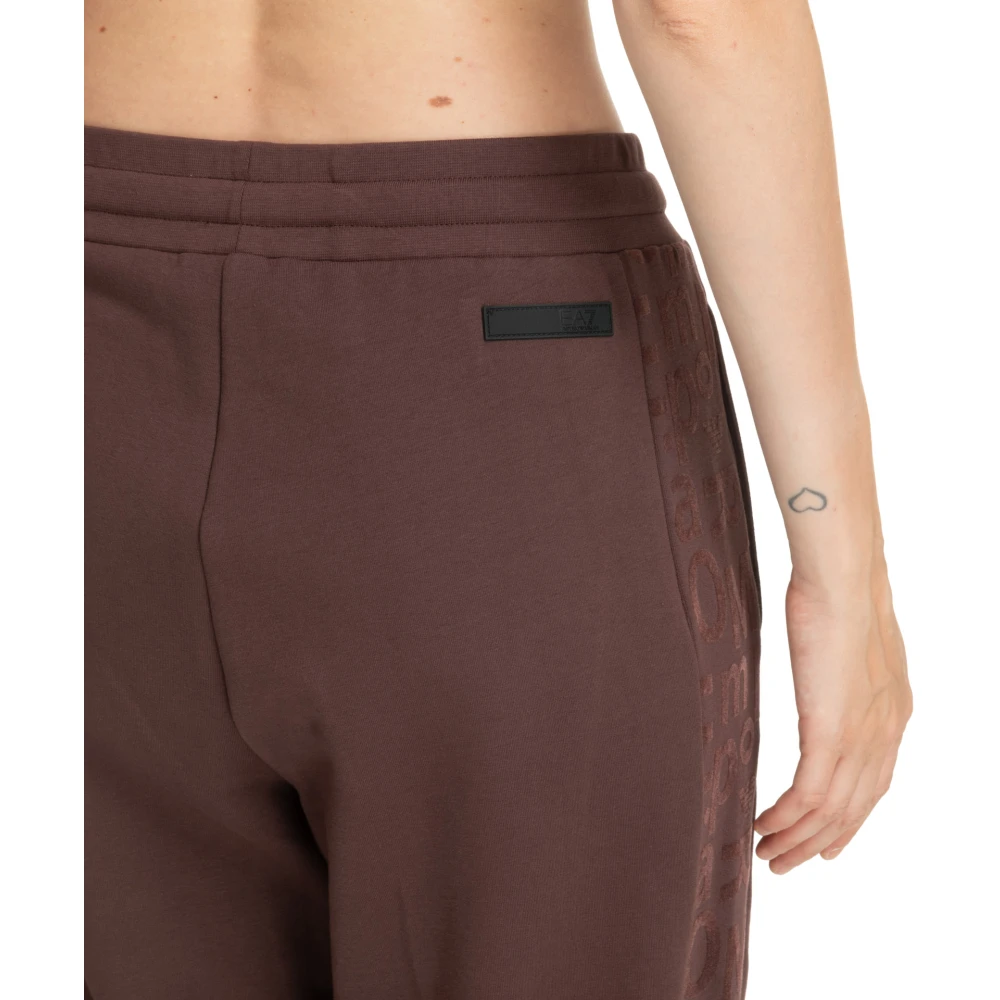 Emporio Armani EA7 Elastische taille joggers met logo Brown Dames