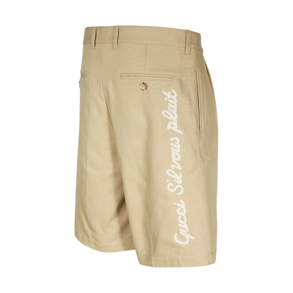 Gucci Geplooide Katoenen Bermuda Shorts Beige Heren