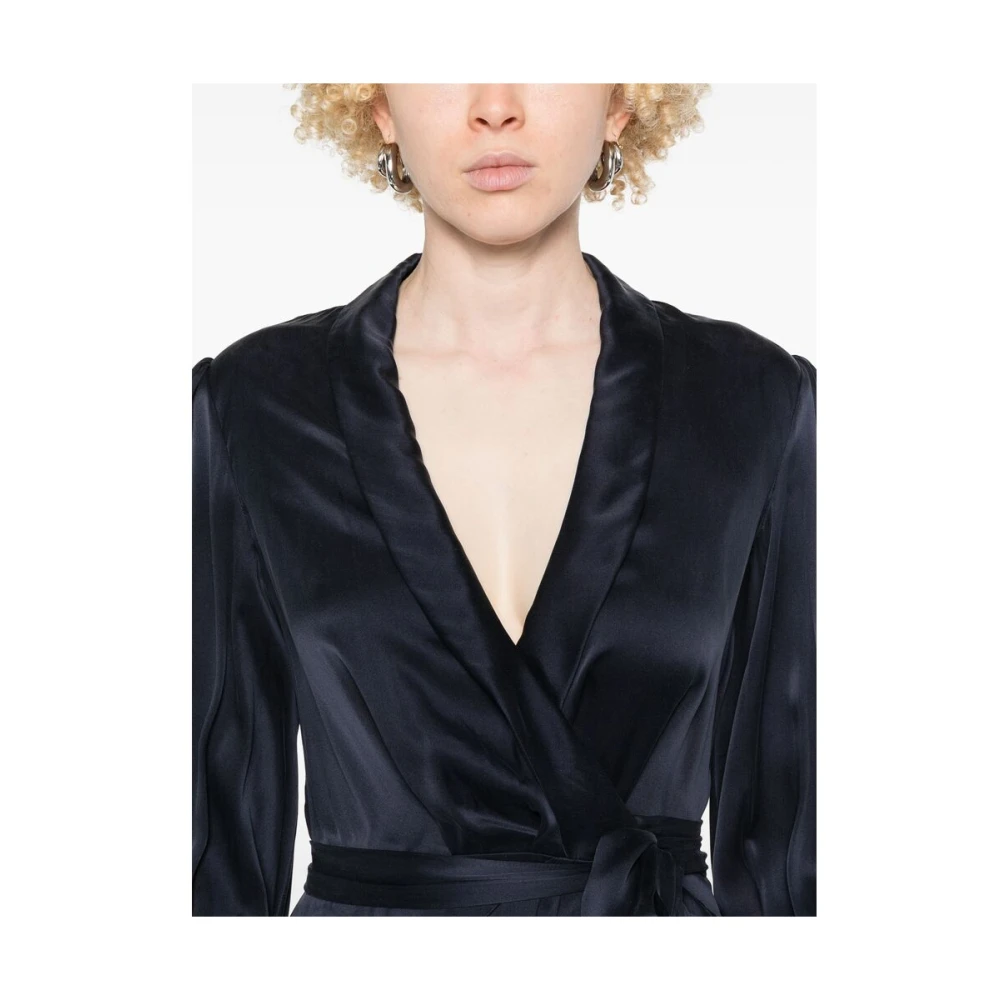 Zimmermann Navy Blue V-Hals Jurk met Shawl Revers Blue Dames