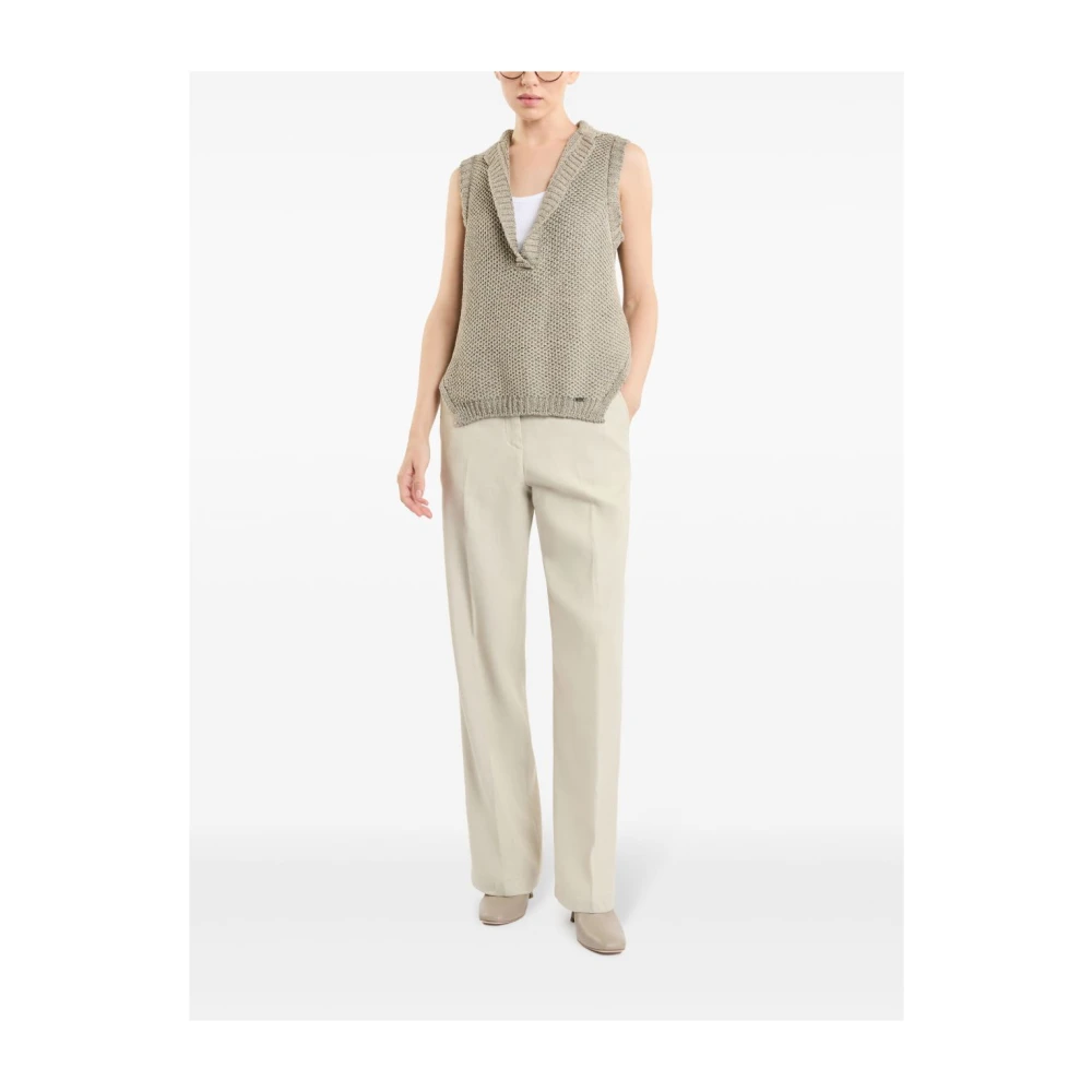 Fay Ribbel Trim Taupe Grijs Sweater Gray Dames