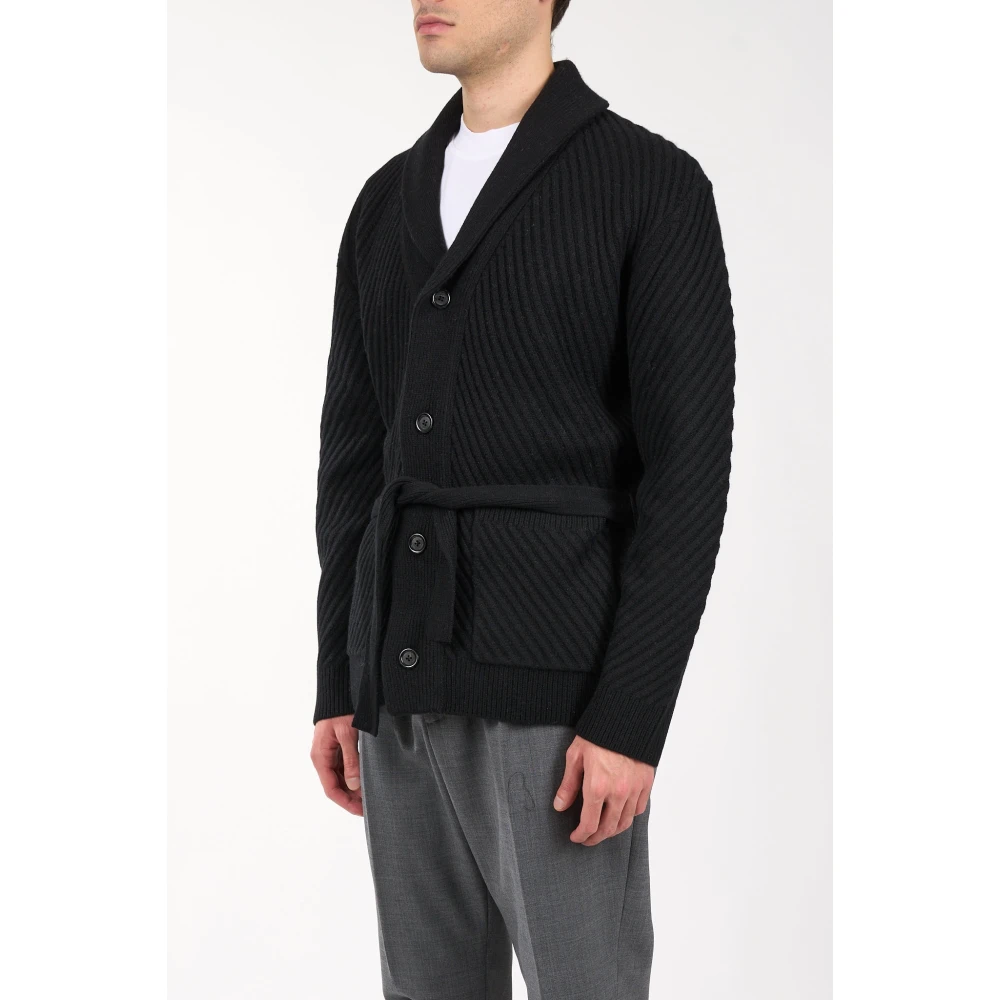 Paolo Pecora Jacquard wollen cardigan kimono stijl Black Heren