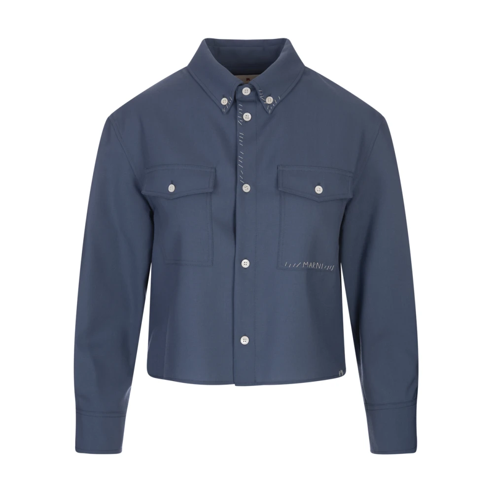Marni Blauw Katoenen Overhemd met Logostiksels Blue Dames