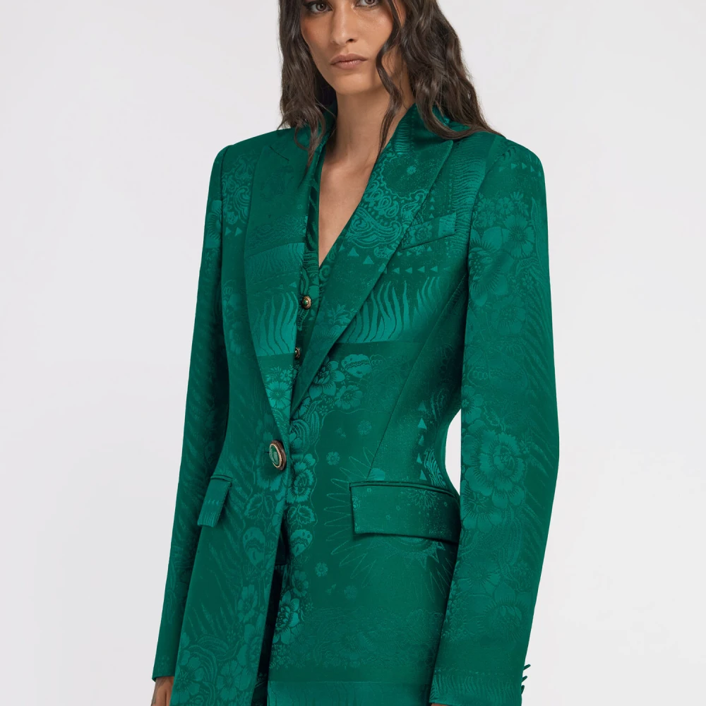 Roberto Cavalli Luxe Jacquard Blazer Made in Italy Green Dames