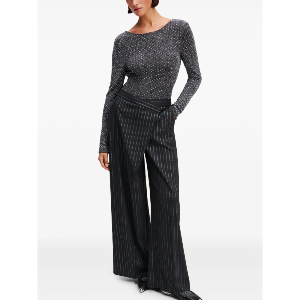 Karl Lagerfeld Grijze Gestreepte Zilveren Broek Black Dames