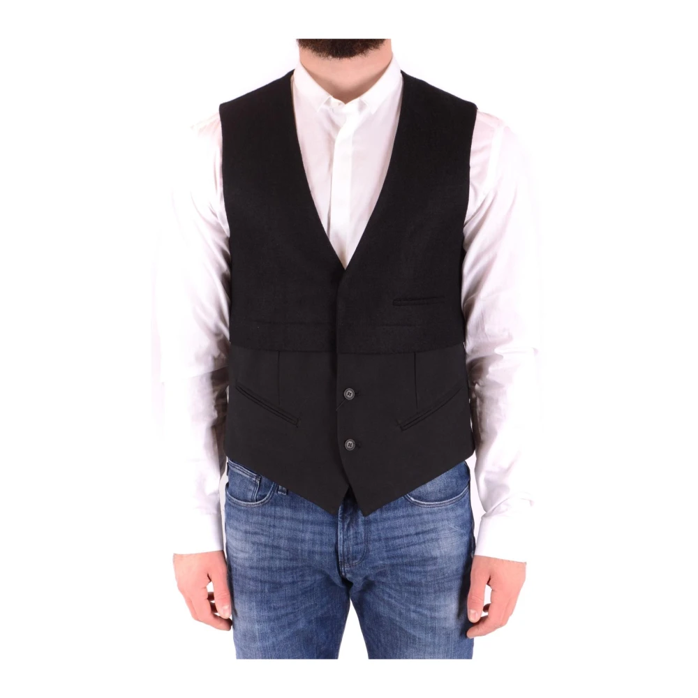 Antony Morato Mannelijk Zwart Mouwloze Gilet Met Knoopsluiting En Lage V-Hals
