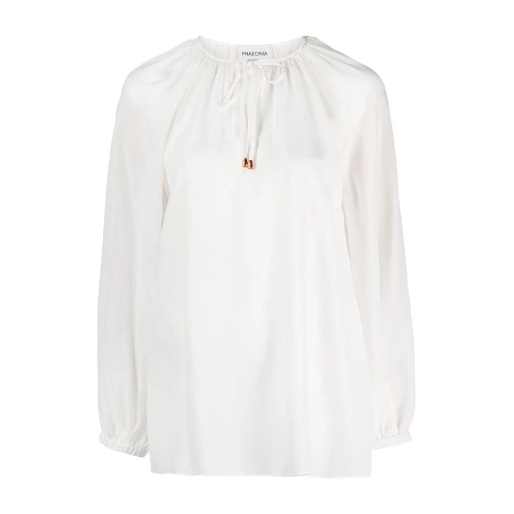 Phaeonia Witte Zijden Zelfstrik Blouse White Dames