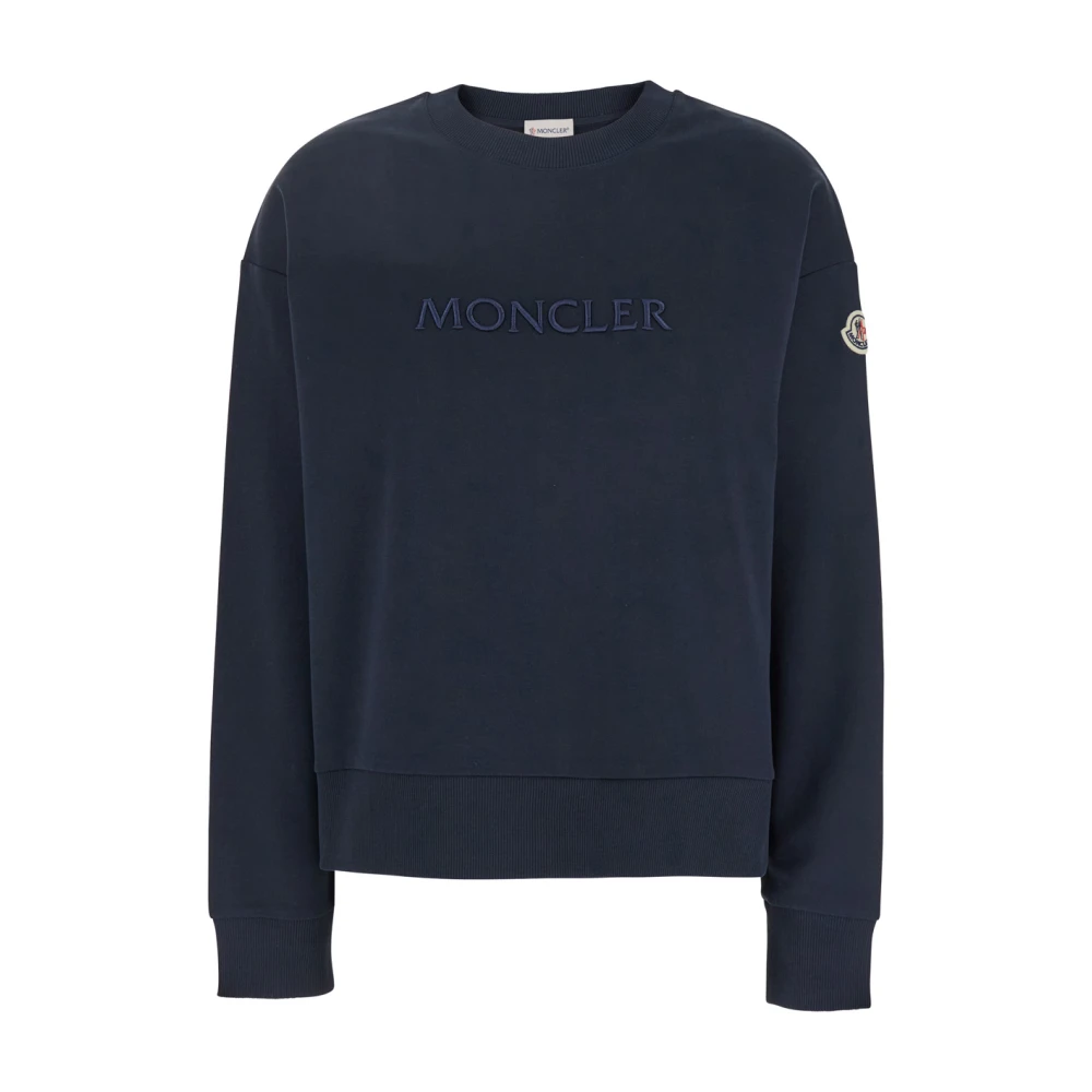 Moncler Blauwe Crewneck Sweatshirt met Logo Print Blue Dames