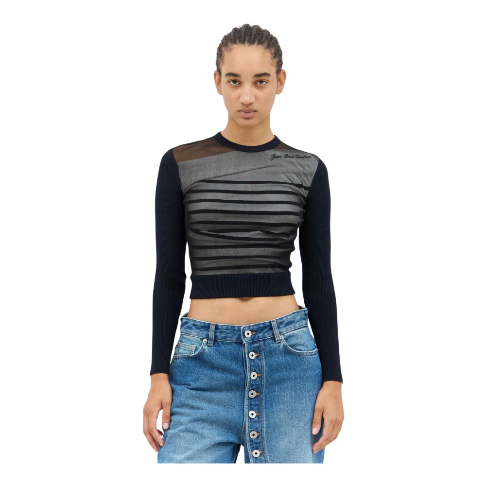 Jean Paul Gaultier Mesh Overlay Sweater Black Dames