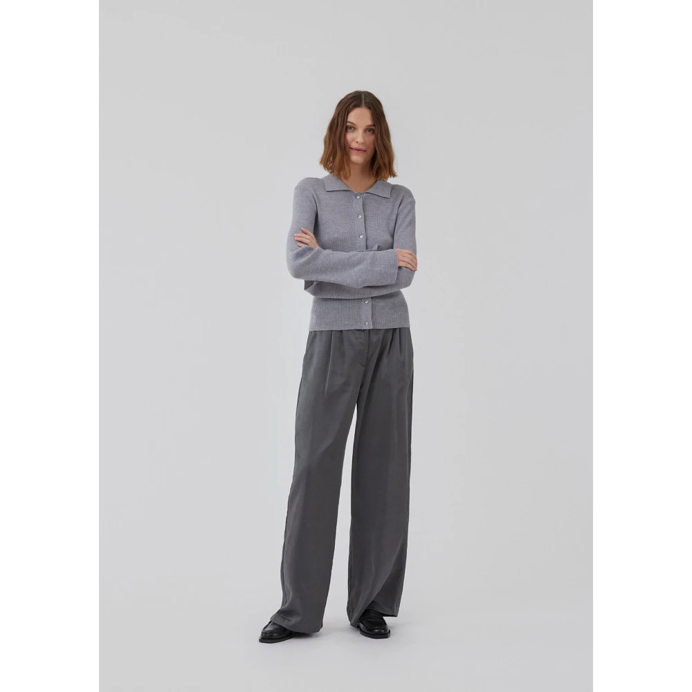Modström Grijze Melange Cardigan met Uitlopende Mouwen Gray Dames