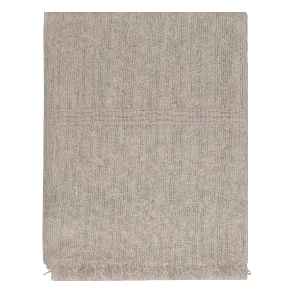 Malo Randig Cashmere Scarf med Fransad Kante Beige, Unisex