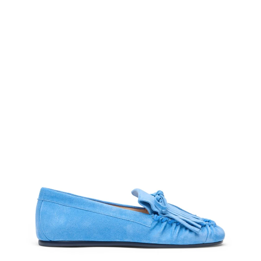 Stuart Weitzman Blue Loafers, Female, 5 Uk, Britt Fringe Moccasin