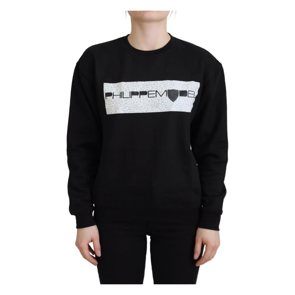Philippe Model , Sweatshirts, Female, Black, Xs, Elegant Black Cotton Jumper With Print