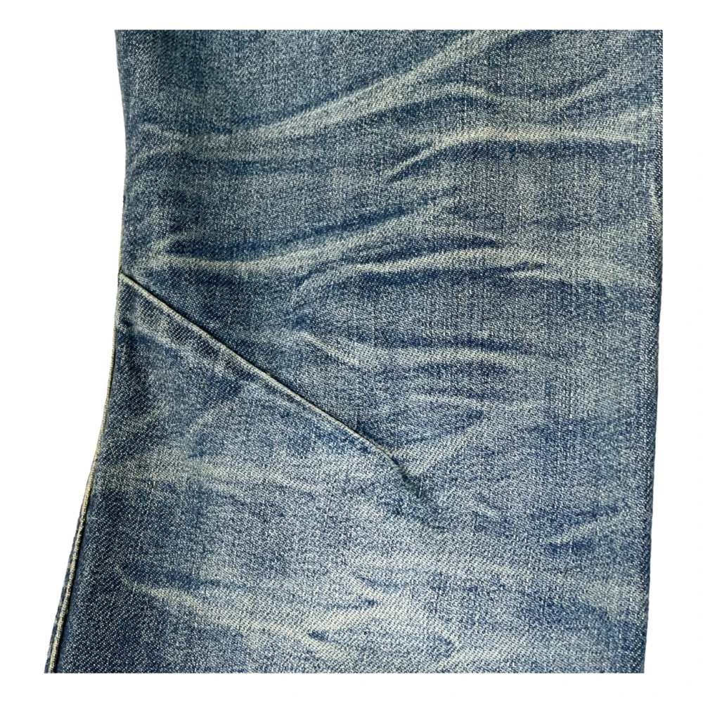 Denham Destroyed Straight Fit Donkerblauwe Jeans met Knoopsluiting Blue Heren