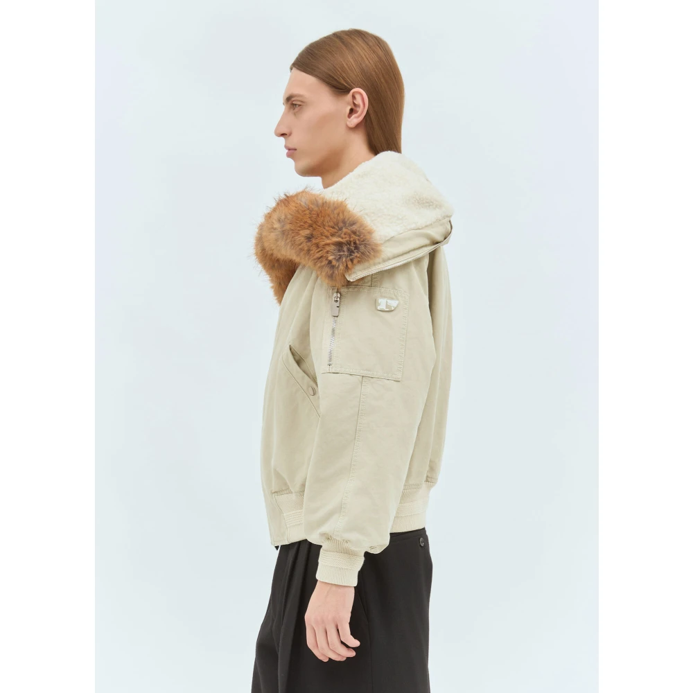 Burberry Faux-Fur Trim Bomber Jacket Beige Heren
