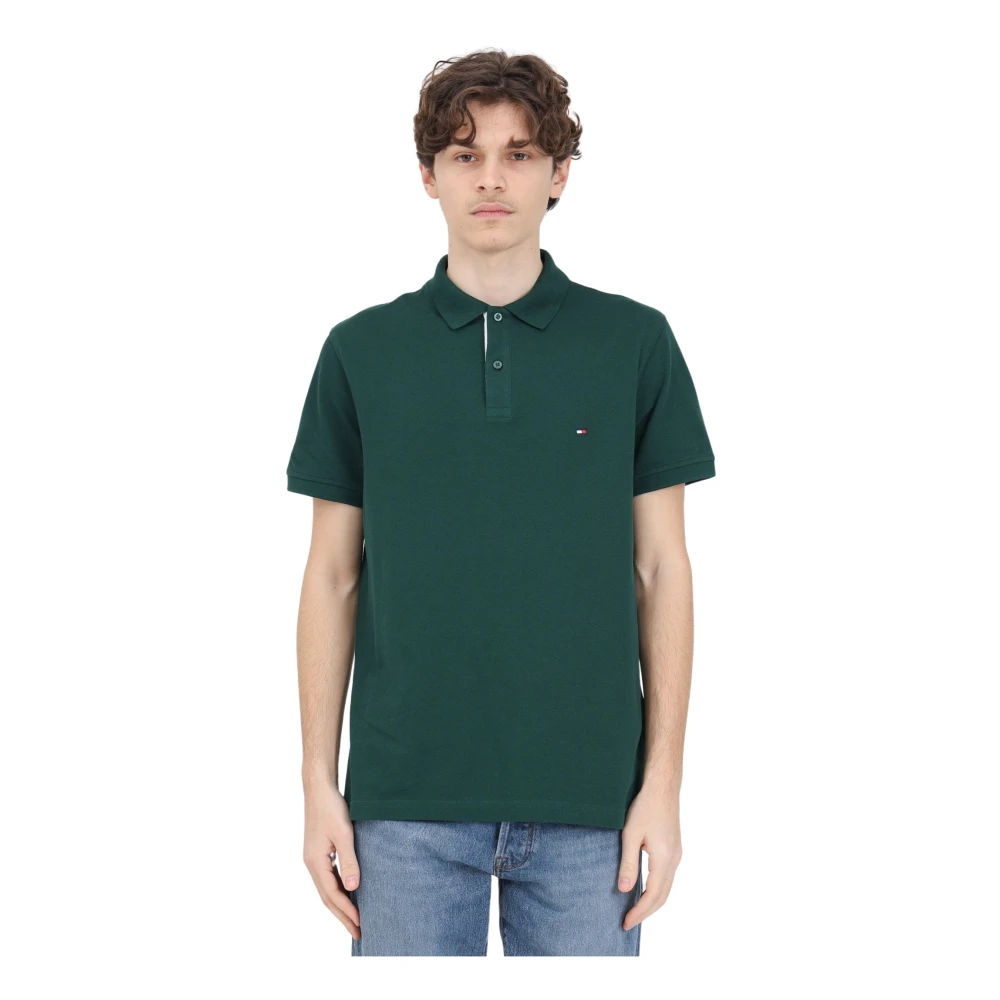 Tommy Hilfiger Groen Polo Shirt met Logo Patch en Knoopsluiting Green Heren