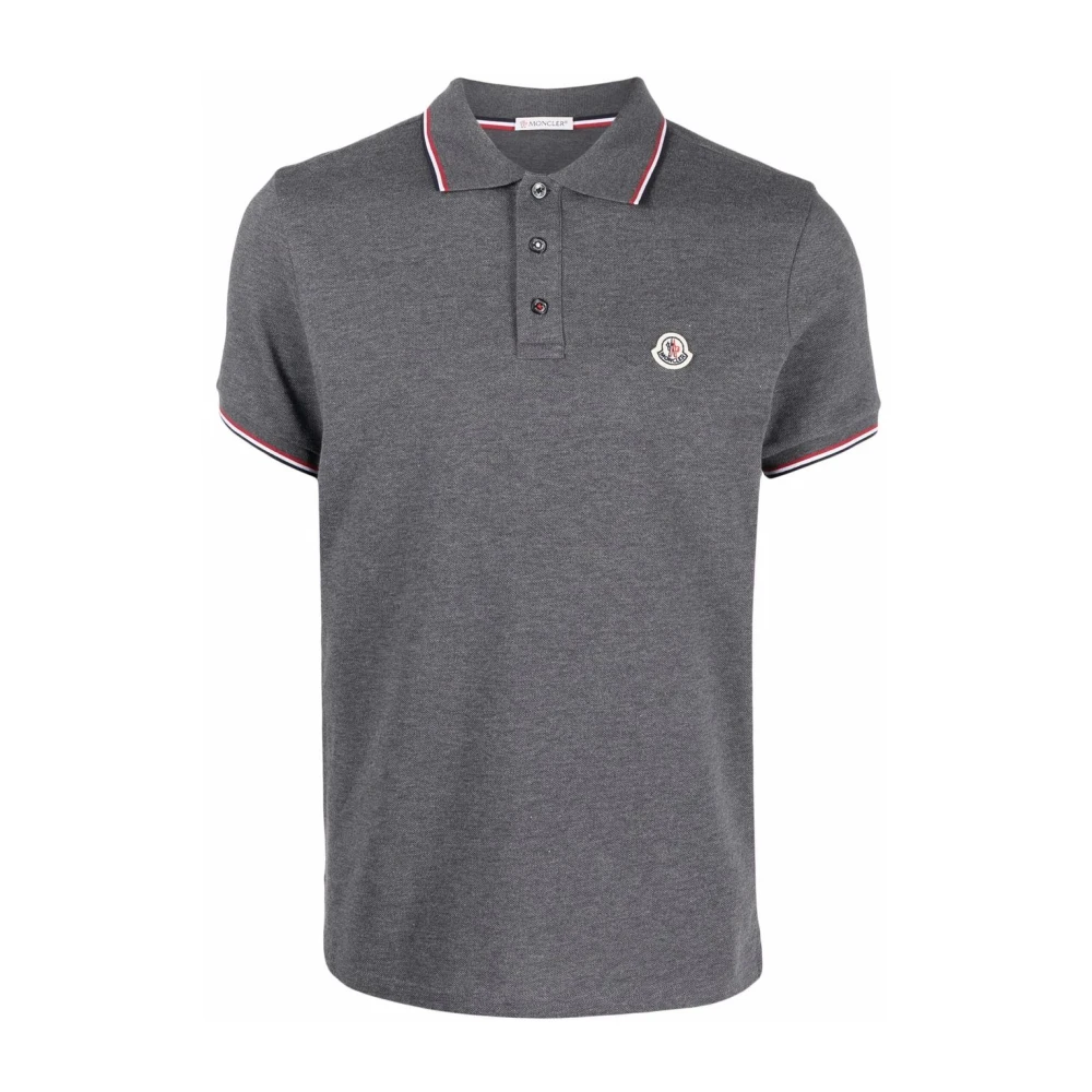Moncler Grijze Logo Patch Polo T-shirt Gray Heren