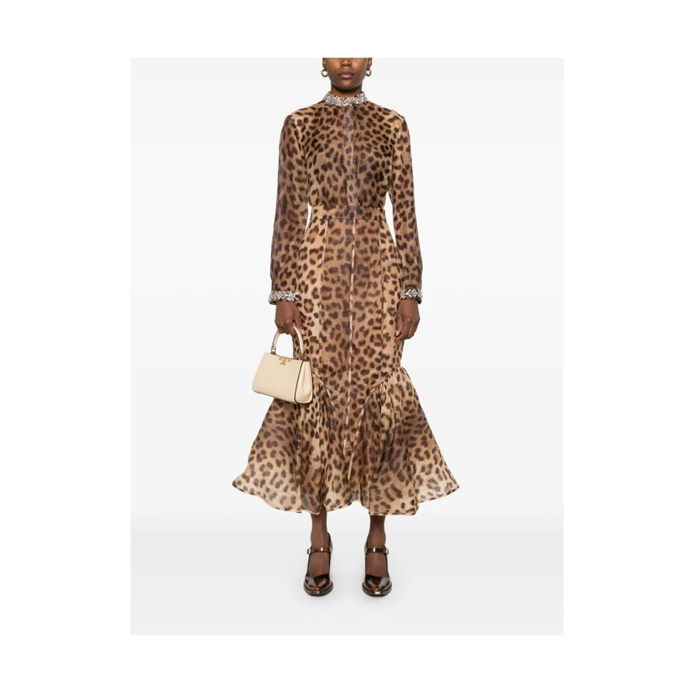 Zimmermann Luipaardprint Linnen-Zijde Rok Brown Dames