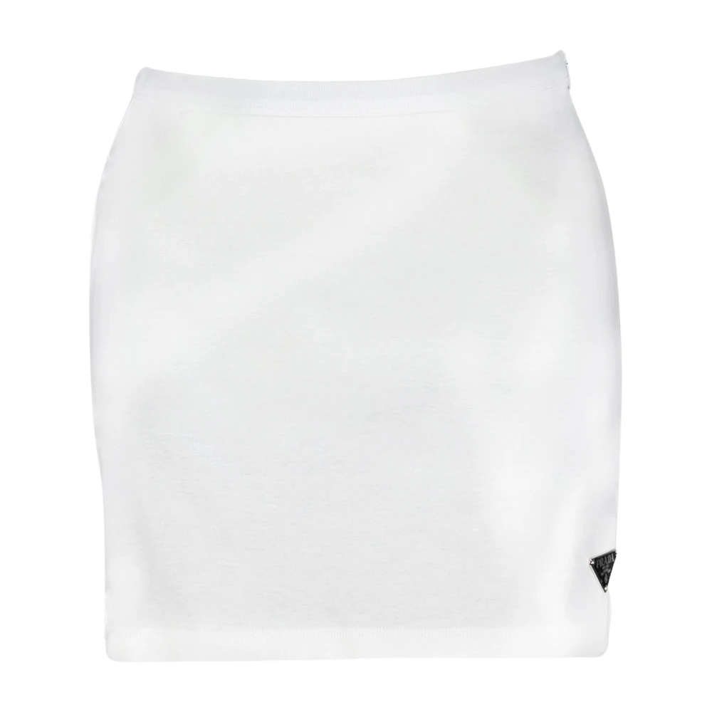 Prada Korte jersey rok met metalen logo White Dames